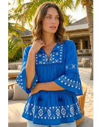 Roman - Petite Contrast Print Pom Pom Top - Lyst