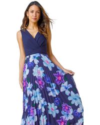 Roman - Floral Print Pleated Chiffon Wrap Maxi Dress - Lyst