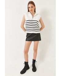 Bianco Lucci - Striped Knitwear Sweater Vest With Zipper Collar - Lyst