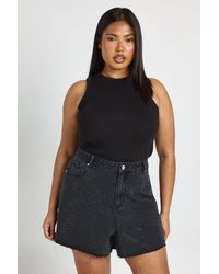 Boohoo - Plus High Waist Embellished Denim Short - Lyst