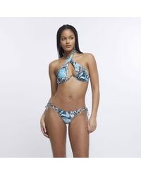 River Island - Halter Neck Bikini Top Blue Animal Print - Lyst