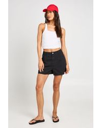 Boohoo - Tall High Waist Pleated Denim Short - Lyst