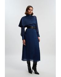Karen Millen - Military Sheer Cape Detail Woven Maxi Dress - Lyst