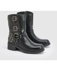 Faith - Seline Faux Leather Medium Block Heel Biker Boots - Lyst