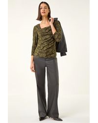 Roman - Cowl Neck Jacquard Stretch Top - Lyst