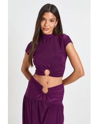 Boohoo - Double Layer Slinky Cropped Top With Ring Triim - Lyst