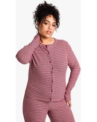 Boohoo - Plus Stripe Long Sleeve Button Down Top - Lyst
