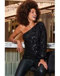 Sosandar - Sequin Asymmetrical One Shoulder Top - Lyst