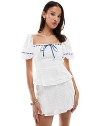 Daisy Street - Low Rise Broderie Mini Skirt With Thread Through Ribbon - Lyst