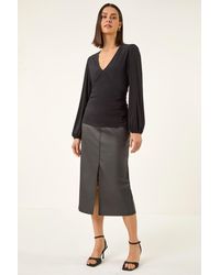 Roman - Gathered V-Neck Stretch Top - Lyst