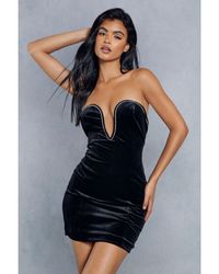 MissPap - Velvet Diamante Trim Curved Bust Bodycon Mini Dress - Lyst