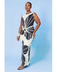Boohoo - Plus Large Floral Slash Neck Maxi Dress - Lyst