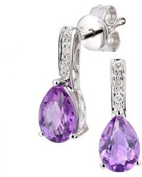 DIAMANT L'ÉTERNEL - 9Ct Diamond And Amethyst Gemstone Teardrop Cut Drop Earrings - Lyst
