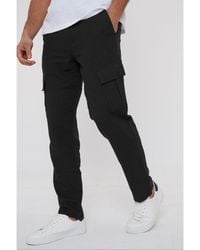 Threadbare - Black 'ramsay' Linen Blend Cargo Trousers - Lyst