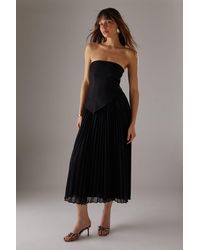 Warehouse - Bandeau Bodice Pleated Chiffon Midi Dress - Lyst
