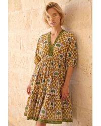Roman - Palm Check Print Boho Dress - Lyst