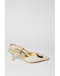 Oasis - Viola Woven Metal Brooch Detail Kitten Heel Slingback Court Shoes - Lyst