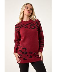 Roman - Petite Animal Print Longline Stretch Jumper - Lyst