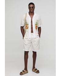 BoohooMAN - Oversized Orange Graphic Linen Blend Shirt & Relaxed Short Set - Lyst
