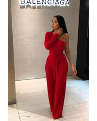 Femme Luxe - Belted One Shoulder Jumpsuit - Lyst
