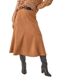 Roman - Belted Faux Suede Midi Skirt - Lyst