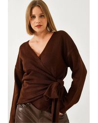 Bianco Lucci - V-Neck Knit Cardigan With Tie Closure - Lyst