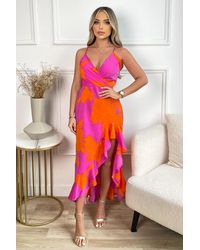 AX Paris - And Floral Printed Wrap Over Strappy Midi Dress - Lyst