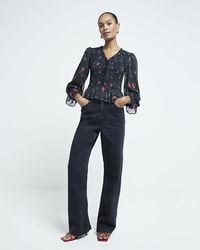 River Island - Floral Printed Shirred Top - Lyst