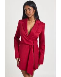Boohoo - Wrap Tie Belt Detail Blazer Dress - Lyst