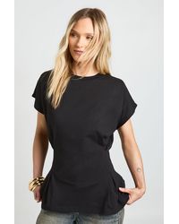 Boohoo - Petite Pleat Waist Peplum T-Shirt - Lyst