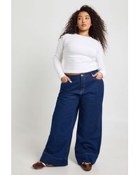Boohoo - Plus Deep Hem Cuff Wide Leg Jean - Lyst