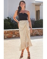 Sosandar - Ivory Spot Print Satin Ruffle Hem Midi Skirt - Lyst