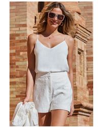Sosandar - Ivory Premium Lace Detail Tailored Shorts - Lyst