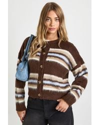 Boohoo - High Neck Super Soft Stripe Knitted Cardigan - Lyst