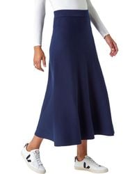 Roman - Plain Elastic Waist Knitted A Line Midi Skirt - Lyst