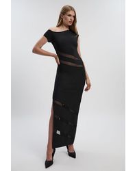 Karen Millen - Asymmetric Neck Figure Form Mesh Panel Maxi Dress - Lyst