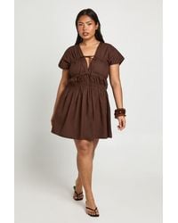 Boohoo - Plus Cotton Poplin Shirred Mini Dress - Lyst