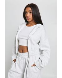 Boohoo - Cropped Double Zip Cinched Waist Hoodie - Lyst