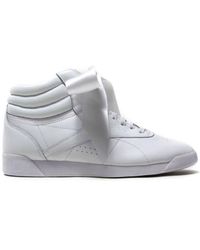 Reebok - Freestyle High Satin Bow Lace White Smooth Leather Trainers Cm8903 - Lyst