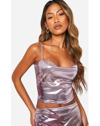Boohoo - Foil Cowl Neck Cami Top - Lyst