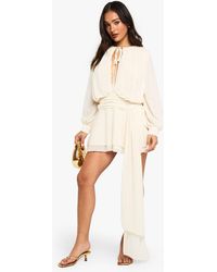 Boohoo - Petite Chiffon Ruched Drape Smock Dress - Lyst