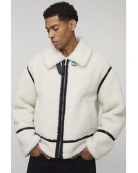 BoohooMAN - Oversized Fit Borg Pu Seam Aviator Jacket - Lyst