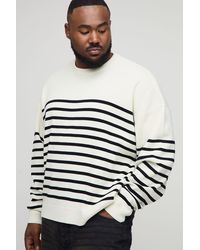 BoohooMAN - Plus Knitted Stripe Oversized Crew Neck Sweater - Lyst