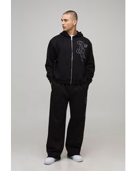 BoohooMAN - Oversized Boxy Official Outline Zip Through Hooded Tracksuit - Lyst