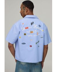 BoohooMAN - Oversized Crop Stripe Multi Patch Half Sleeve Shirt - Lyst