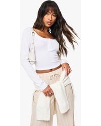 Boohoo - Rib Detail Scoop Neck Long Sleeve Top - Lyst