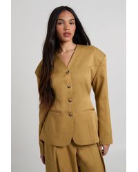 Boohoo - High Neck Collarless Cinched Blazer - Lyst
