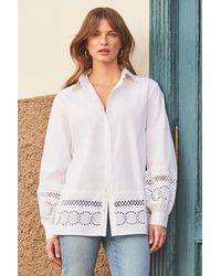 Sosandar - Broderie Detail Balloon Sleeve Cotton Shirt - Lyst