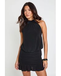 Boohoo - High Neck Open Back Mini Dress With Drop Waist - Lyst