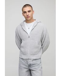 BoohooMAN - Boxy Fit Ribbed Knitted Hoodie - Lyst